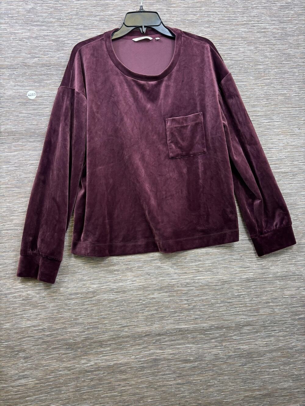 24/7 By SOMA Pajama Top Womens XL Purple Velour Long Sleeve Sleepwear Scoop Neck